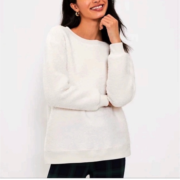 Loft Fleece Ivory Cozy Knit Sweatshirt. Size XS - Picture 1 of 12